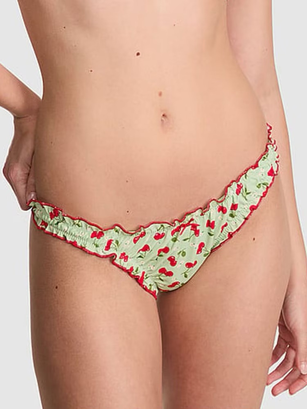Frankies Bikinis Cherry Hearts Green Cheeky Bikini Bottoms